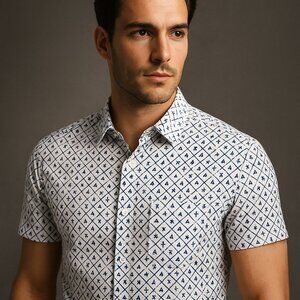 Armani Exchange Geometric Print Short Sleeve Shirt – Size Medium (Slim Fit)